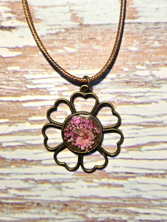 Bronze and Pink Petal Floral Pendant
