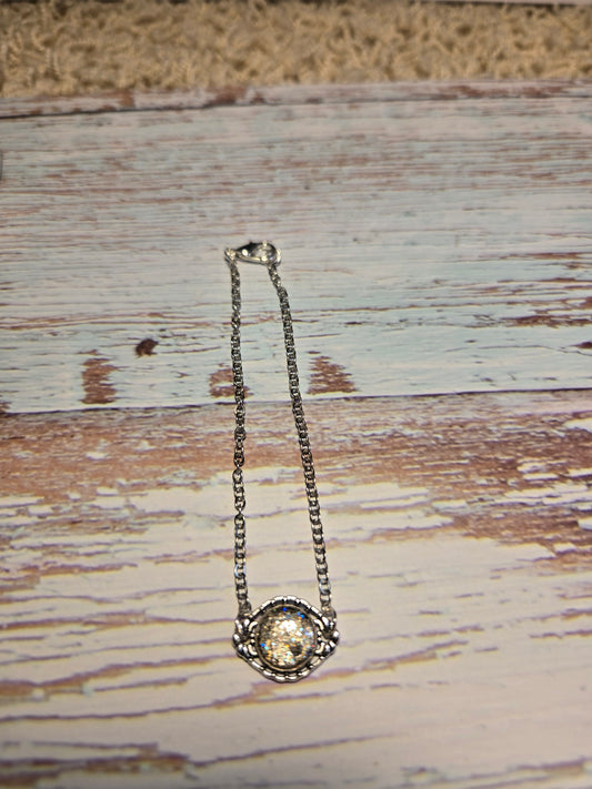 Silver Druzy Bracelet – Sparkling Round Bracelet with Adjustable Chain – Elegant Minimalist Jewelry
