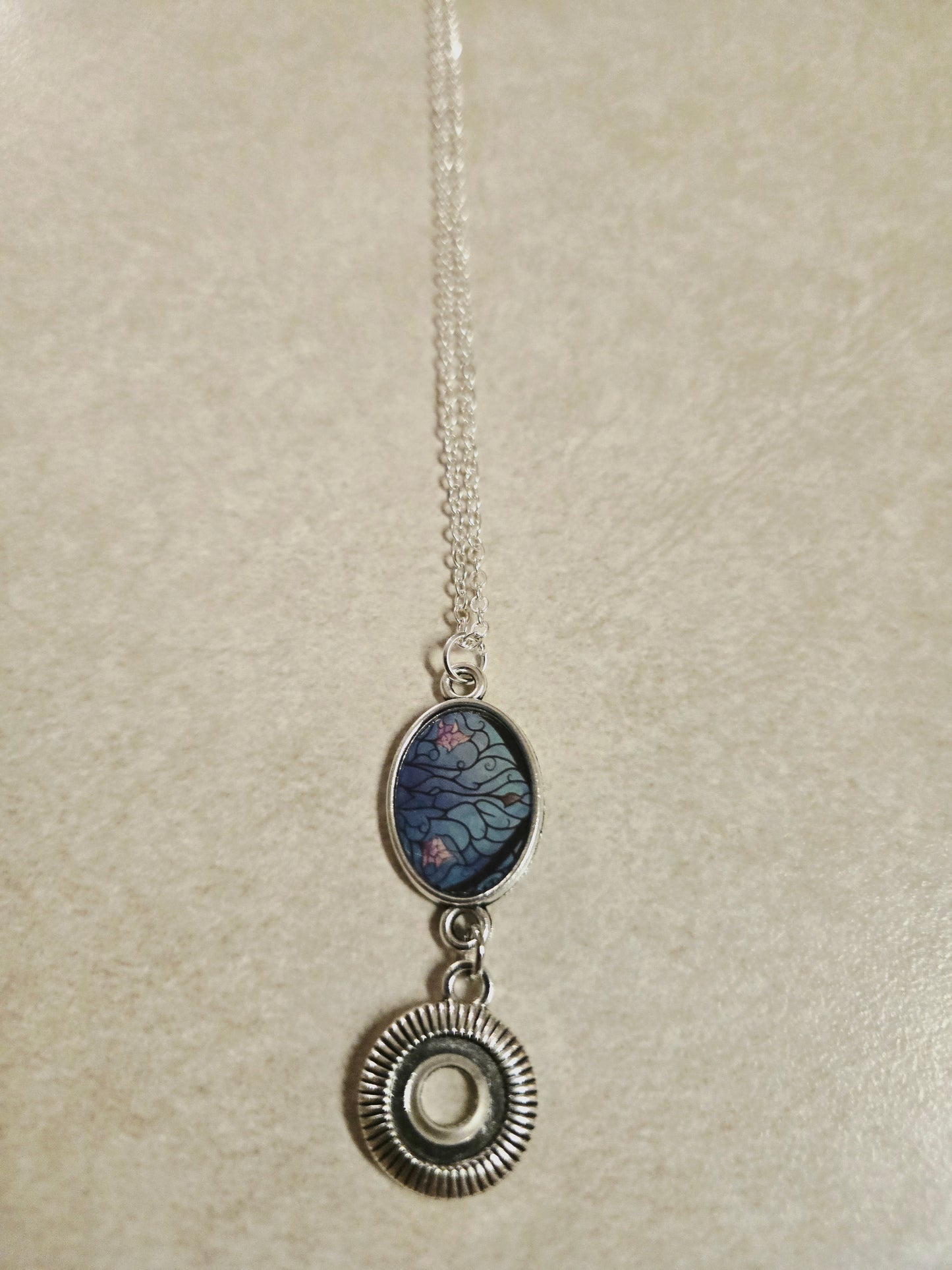 Stained Glass Style Pendant Necklace with Gear Charm – Handmade Silver Chain Jewelry