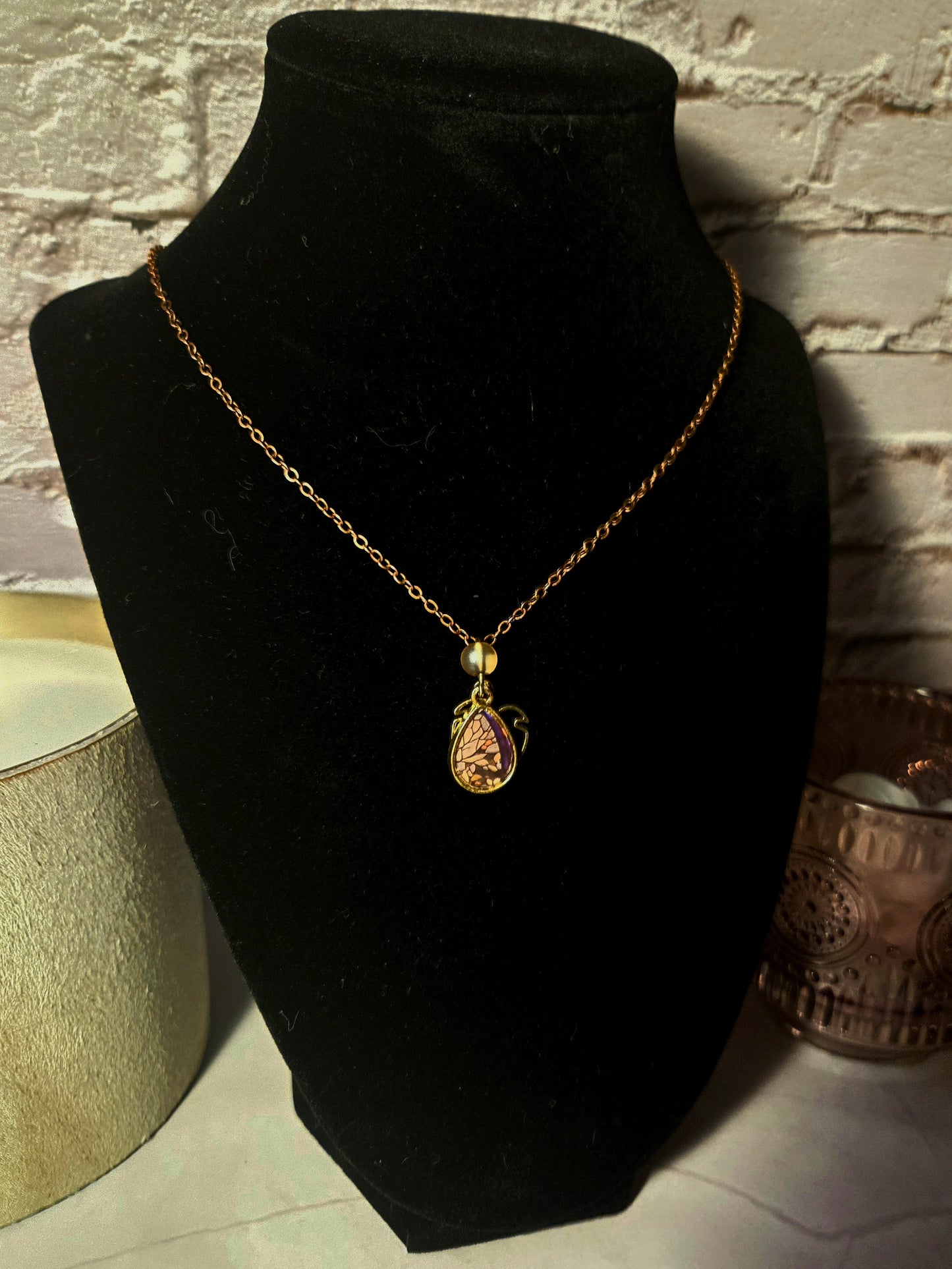 Nature-Inspired Teardrop Pendant Necklace with Pearl Accent – Handmade Mosaic Charm Jewelry