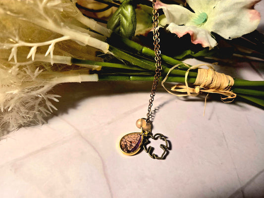 Nature-Inspired Teardrop Pendant Necklace with Pearl Accent – Handmade Mosaic Charm Jewelry