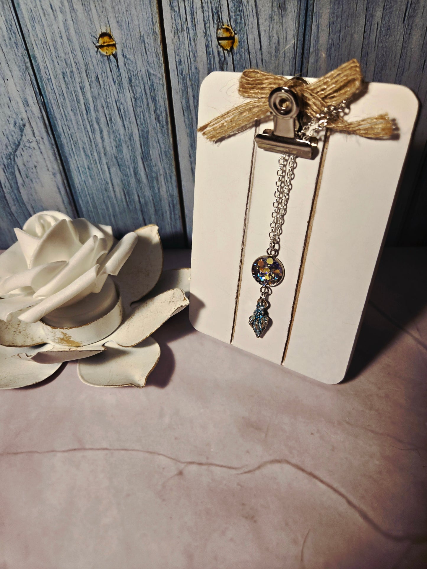 Iridescent Ocean Pendant Necklace with Seashell Charm – Handmade Beach-Inspired Jewelry