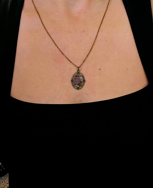 Vintage Rose Music Pendant Necklace: Antique Brass