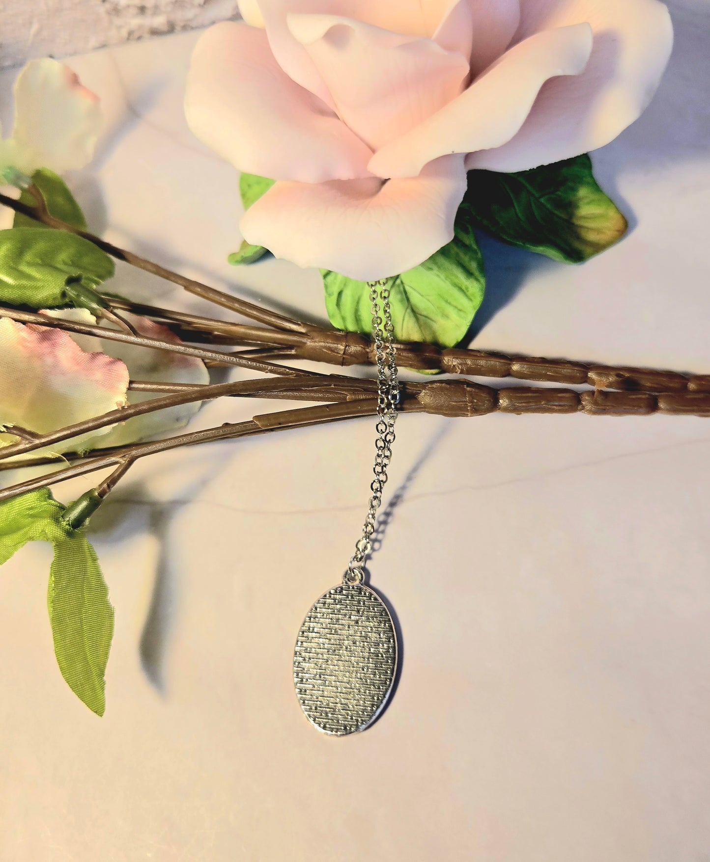 Vintage Black and White Floral Cameo Necklace – Handmade Oval Pendant