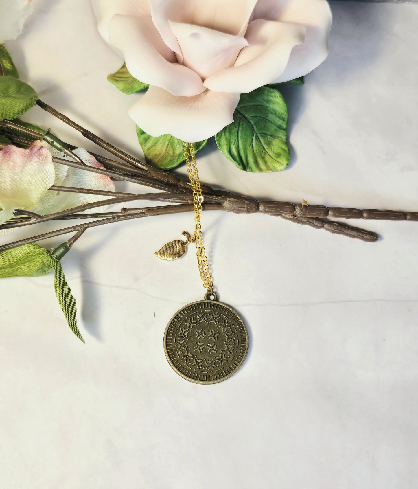 Vintage Rose Pendant Necklace: Botanical Yellow Flower Charm