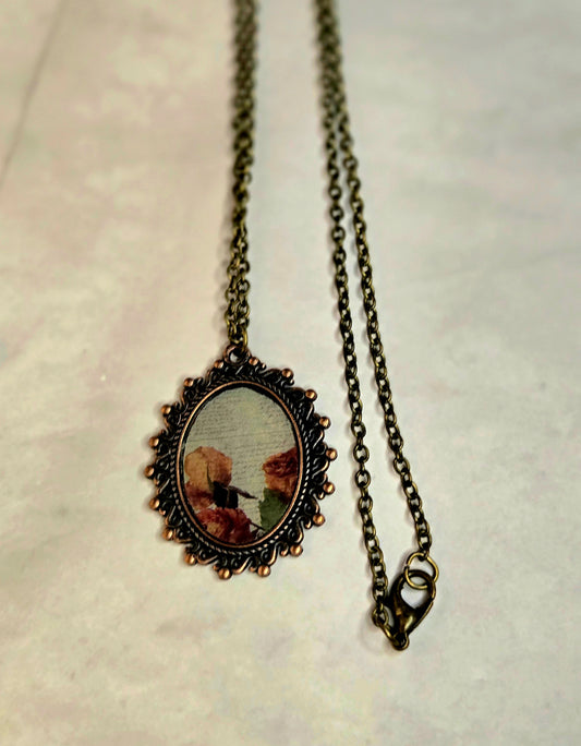 Vintage Floral Pendant Necklace: Antique Bronze Botanical Jewelry