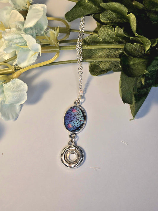 Stained Glass Style Pendant Necklace with Gear Charm – Handmade Silver Chain Jewelry