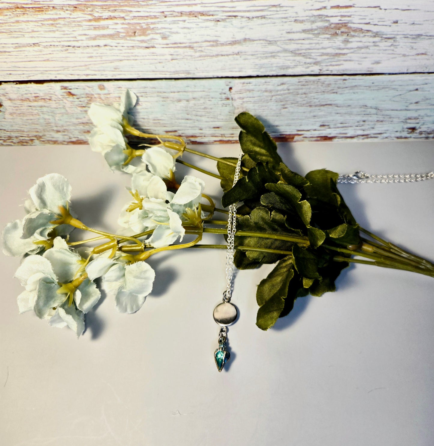 Iridescent Ocean Pendant Necklace with Seashell Charm – Handmade Beach-Inspired Jewelry