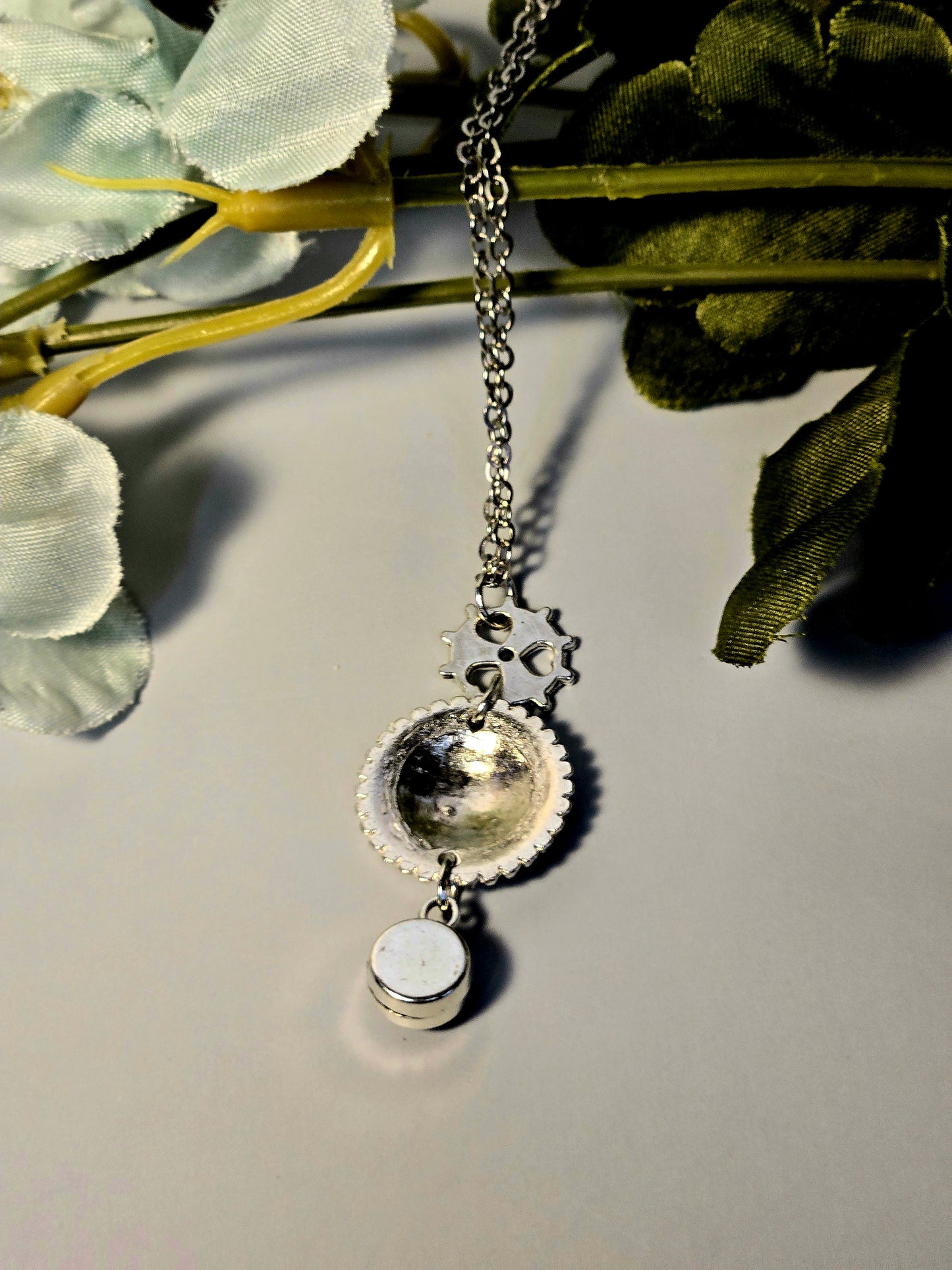 Steampunk Gear Necklace: Silver Industrial Pendant with Charm Detail