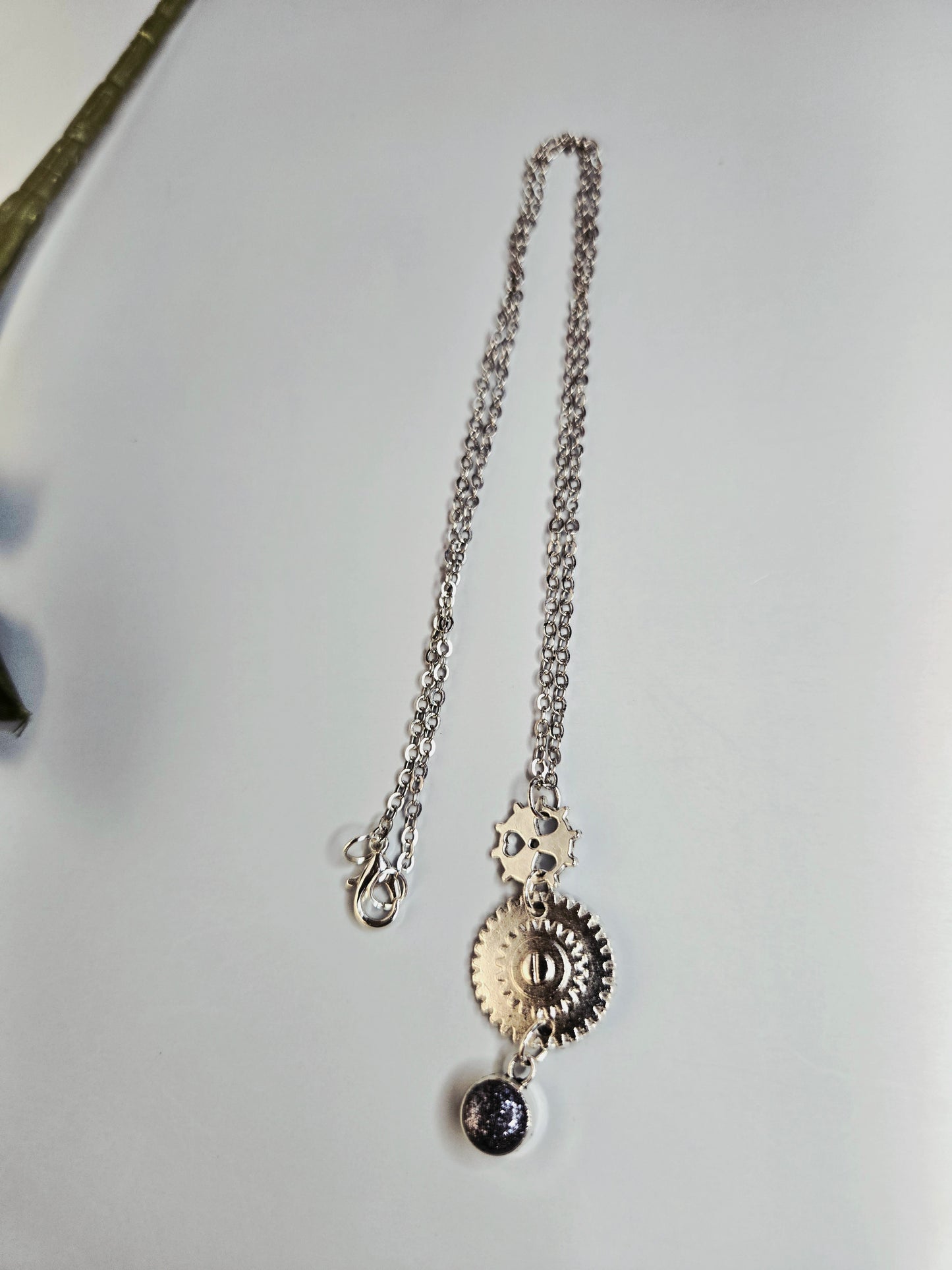 Steampunk Gear Necklace: Silver Industrial Pendant with Charm Detail