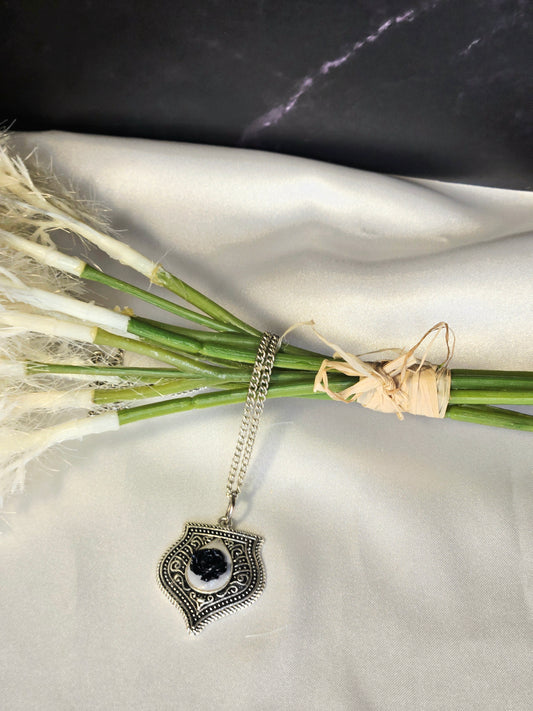 Black Rose Necklace • Gothic Shield Pendant • Dark Romantic Jewelry