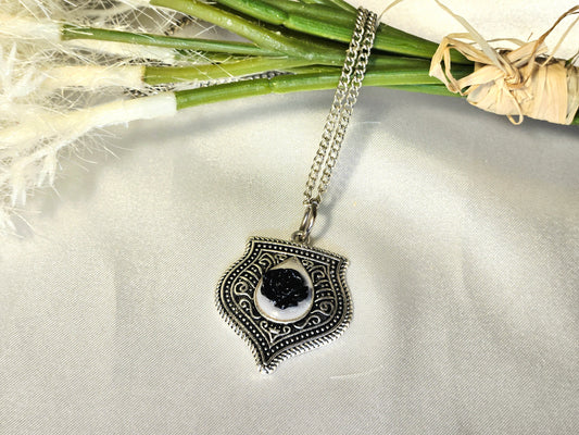 Black Rose Necklace • Gothic Shield Pendant • Dark Romantic Jewelry