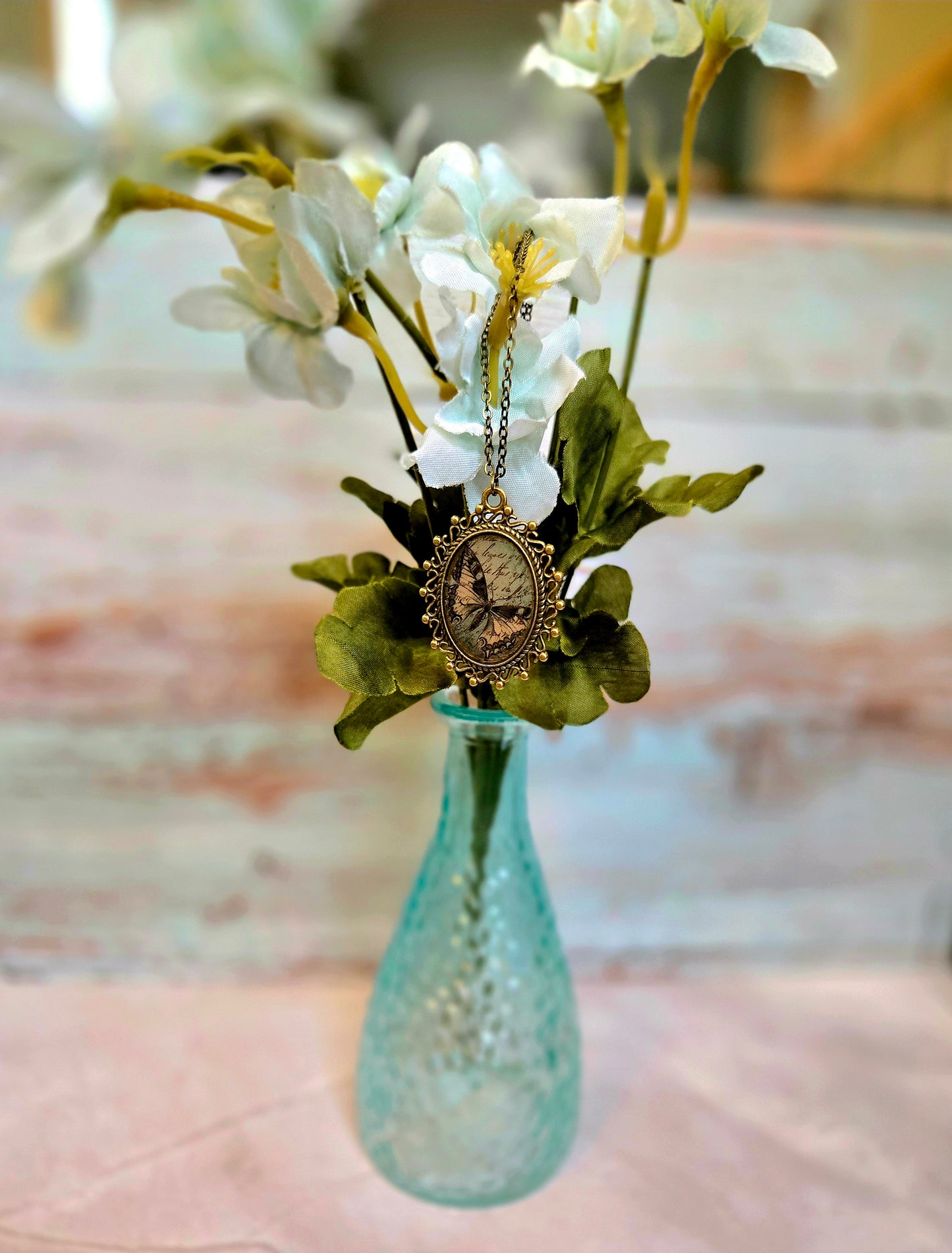 Vintage Inspired Butterfly Cameo Necklace – Antique Gold Oval Pendant, Romantic Victorian Style Jewelry