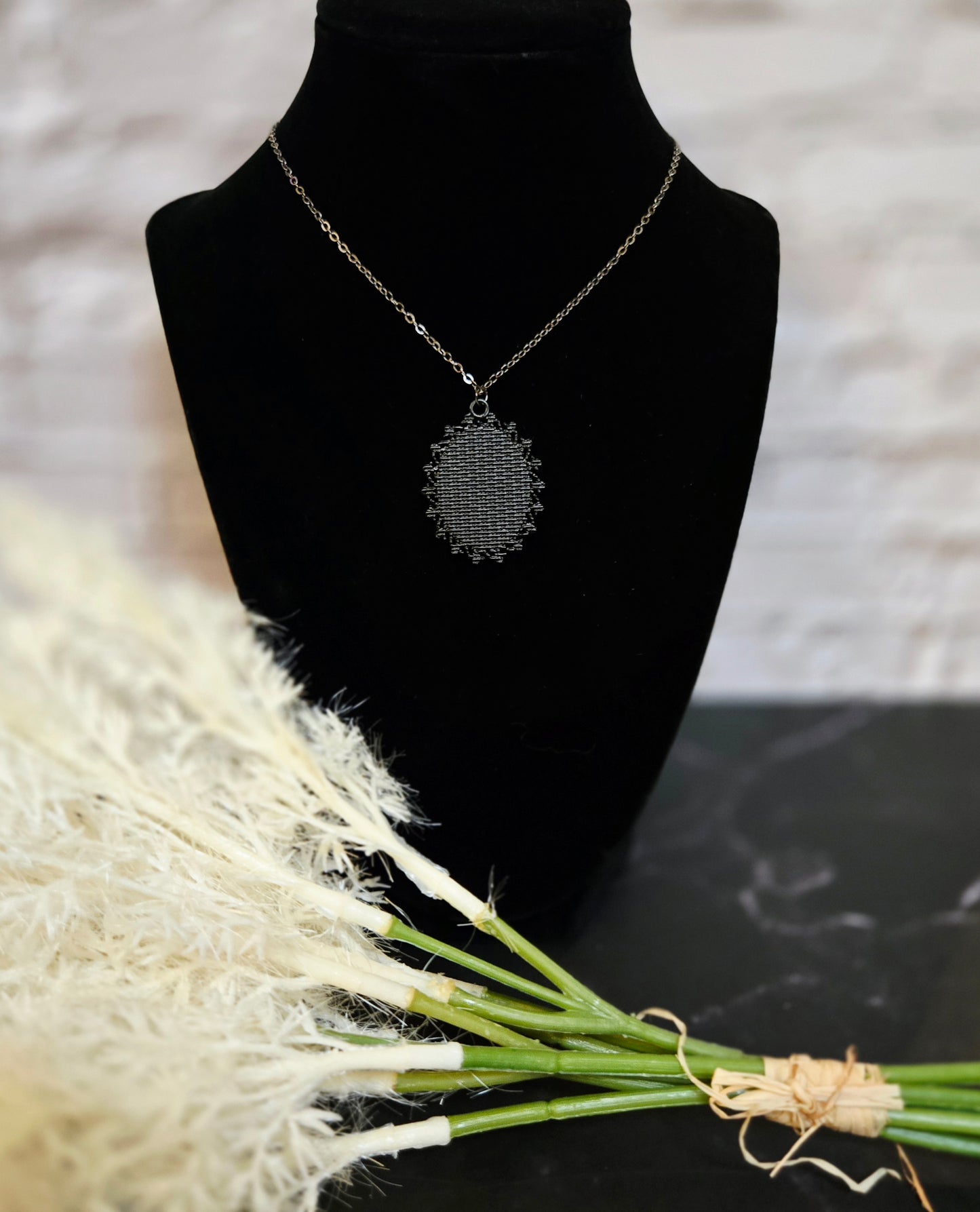 Vintage Rose Pendant Necklace – Flower Jewelry in Ornate Black Pendant