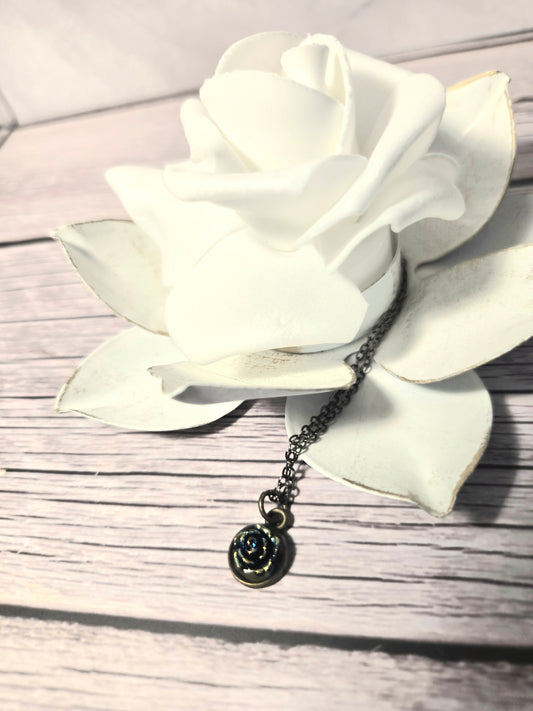 Blue Rose Charm Bracelet – Black Chain Vintage Style Bracelet with Gold Accents | Dainty Floral Jewelry Gift for Her