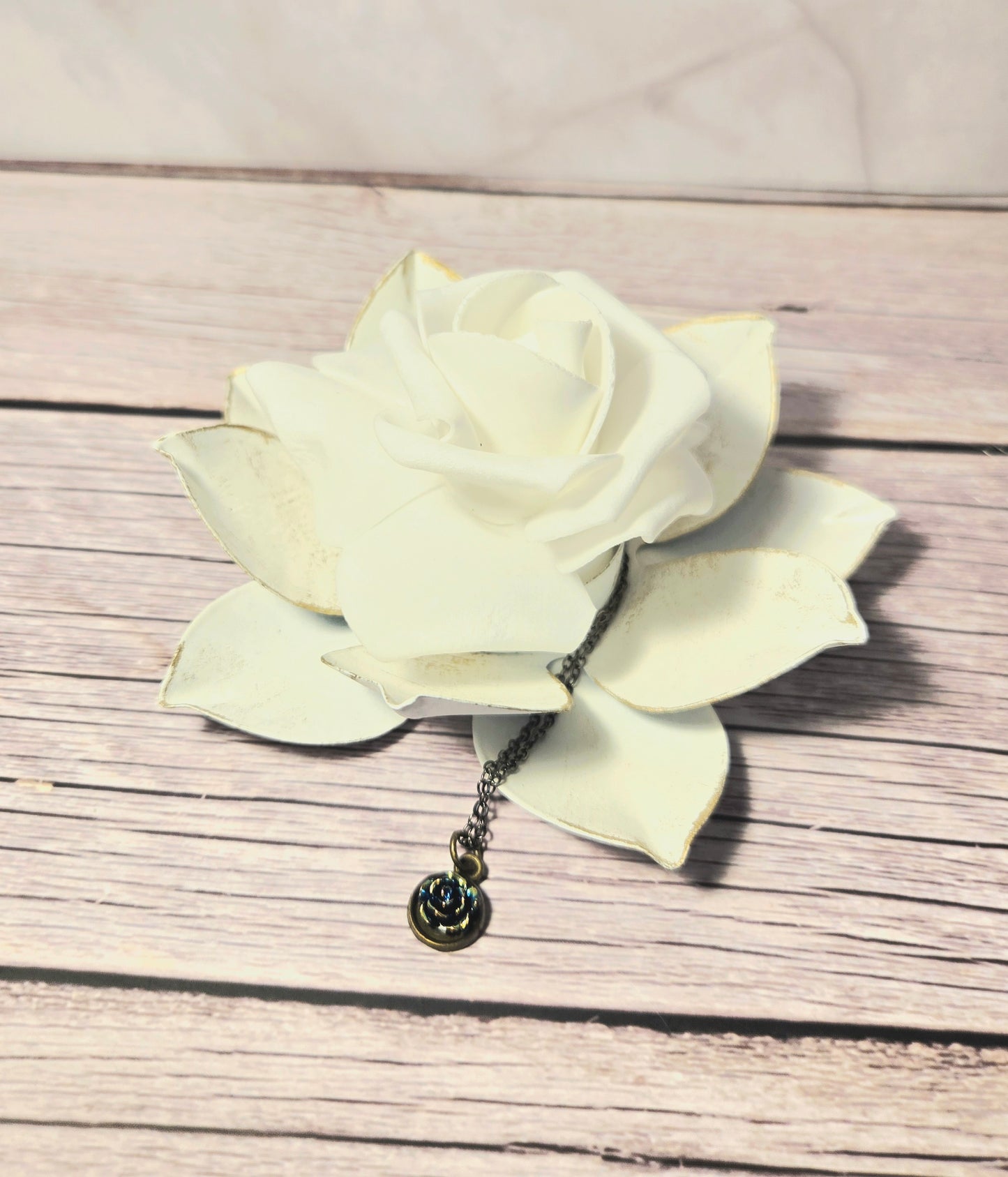 Blue Rose Charm Bracelet – Black Chain Vintage Style Bracelet with Gold Accents | Dainty Floral Jewelry Gift for Her