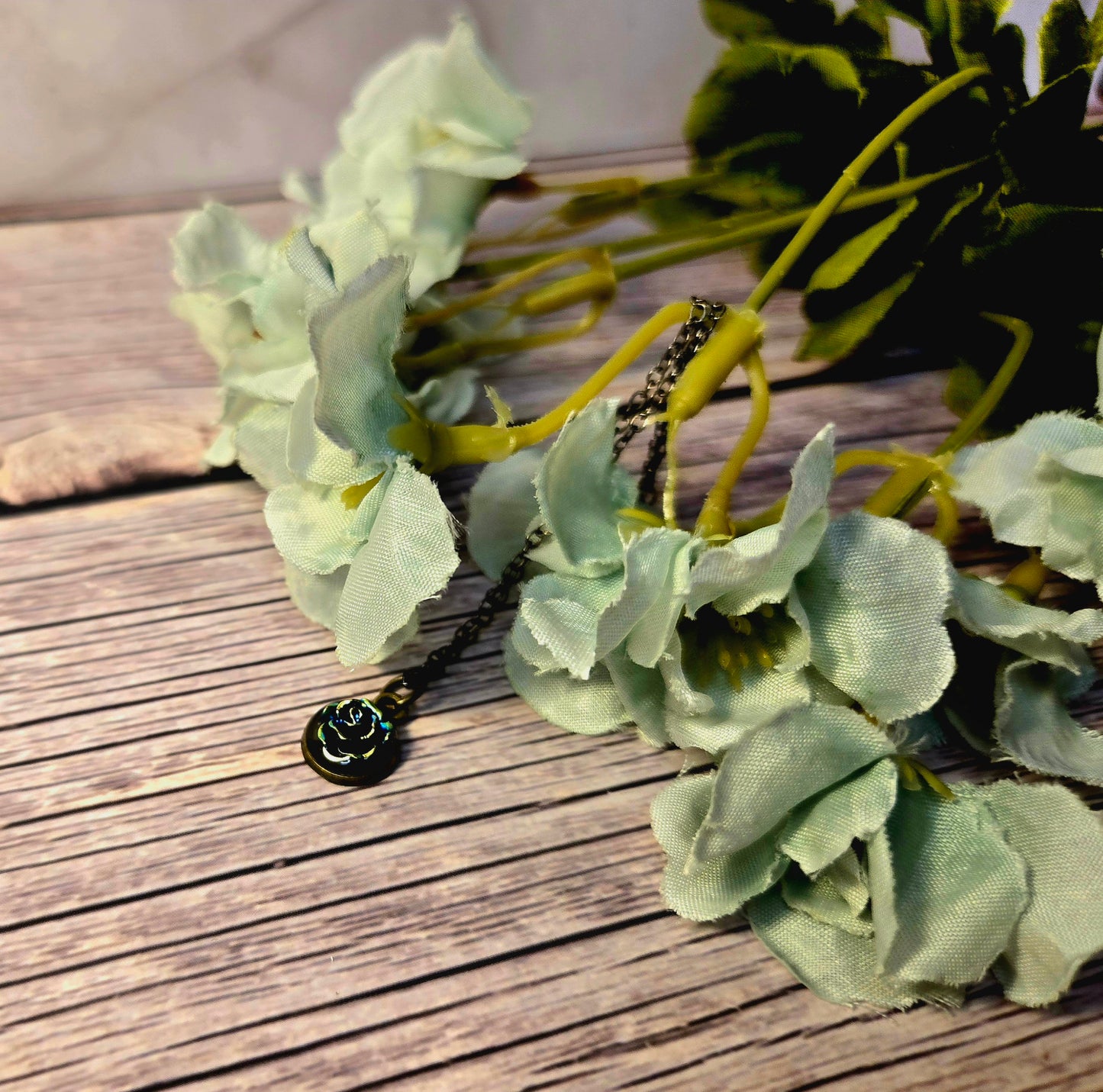 Blue Rose Charm Bracelet – Black Chain Vintage Style Bracelet with Gold Accents | Dainty Floral Jewelry Gift for Her