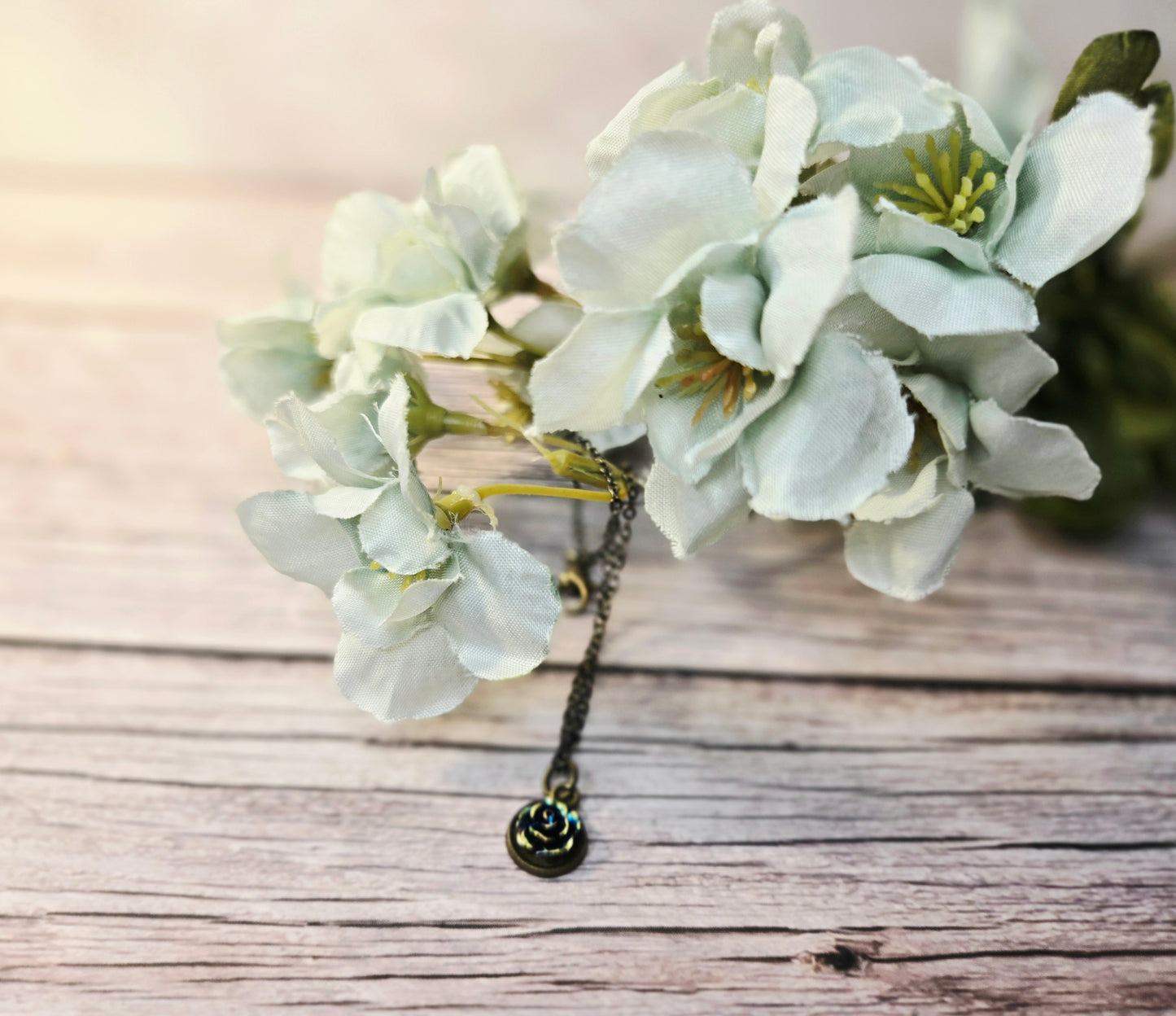 Blue Rose Charm Bracelet – Black Chain Vintage Style Bracelet with Gold Accents | Dainty Floral Jewelry Gift for Her