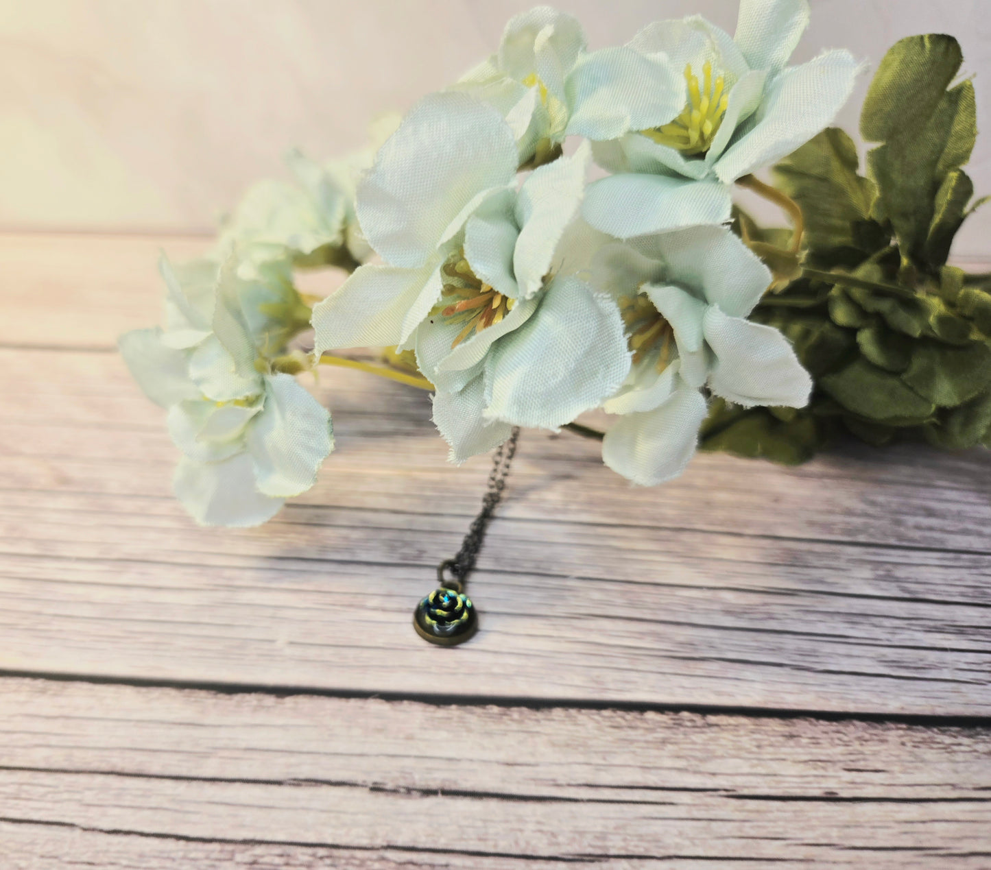 Blue Rose Charm Bracelet – Black Chain Vintage Style Bracelet with Gold Accents | Dainty Floral Jewelry Gift for Her