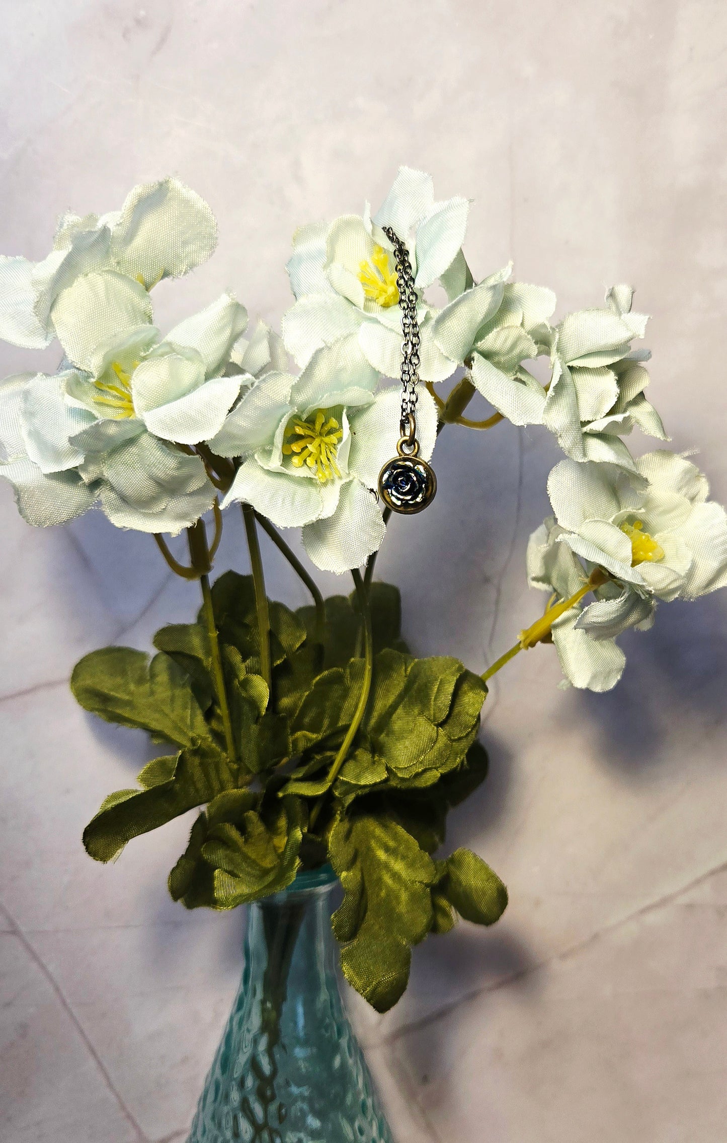 Blue Rose Charm Bracelet – Black Chain Vintage Style Bracelet with Gold Accents | Dainty Floral Jewelry Gift for Her