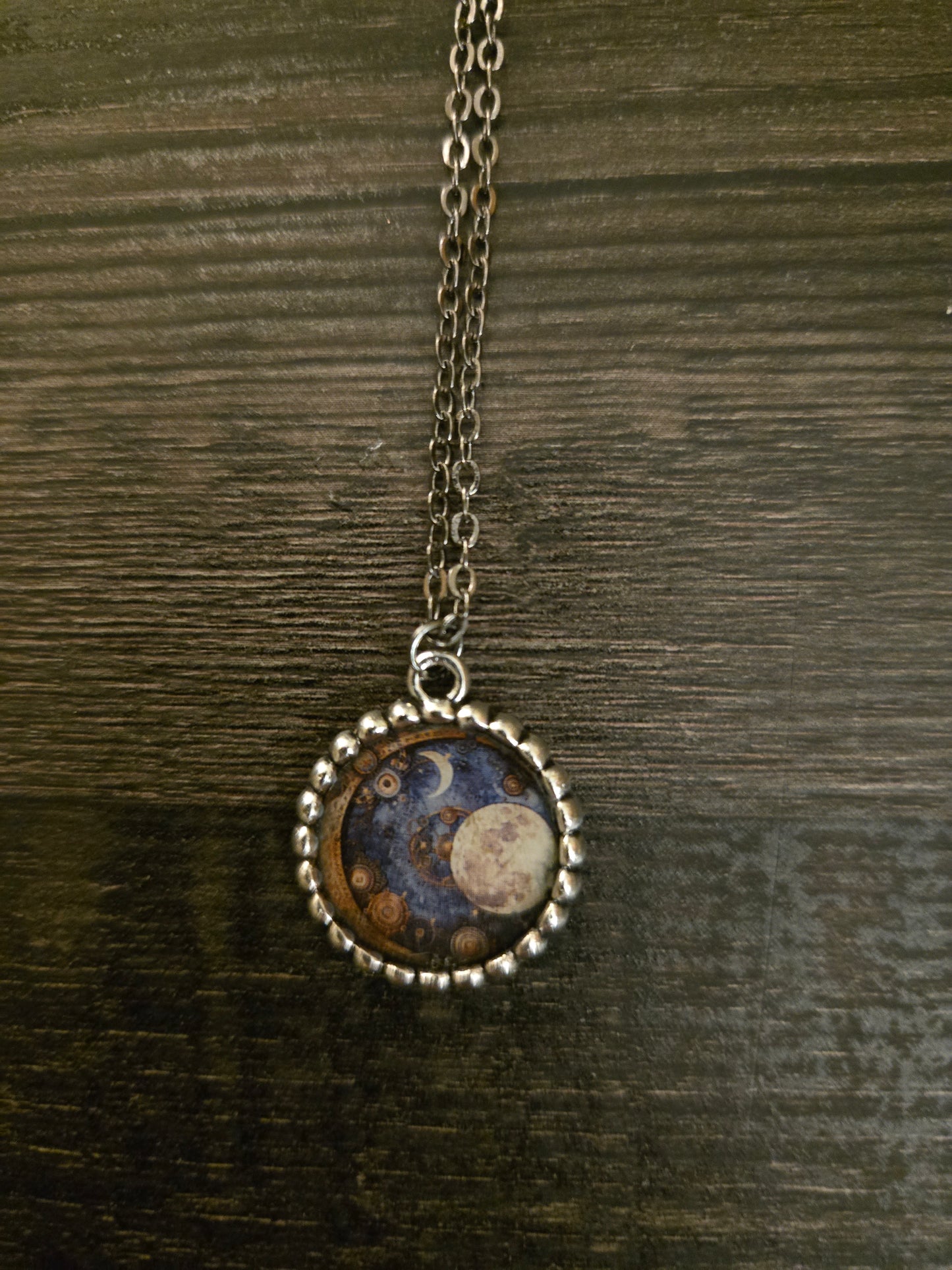 Celestial Moon Pendant Necklace – Steampunk Galaxy Jewelry with Full Moon & Crescent Moon – Cosmic Night Sky Gift for Her