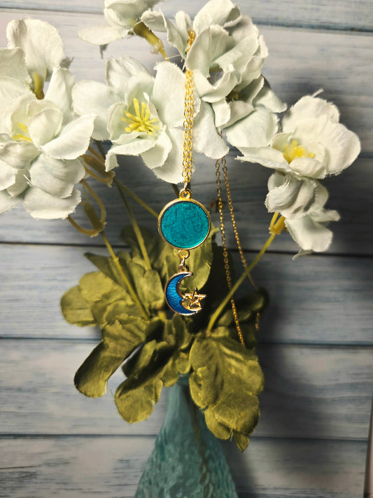 Turquoise Moon & Star Pendant Necklace • Gold Celestial Charm Jewelry • Boho Spiritual Crescent Moon Necklace