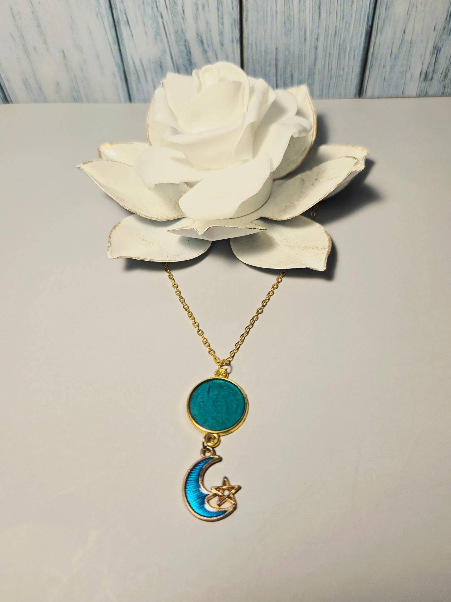 Turquoise Moon & Star Pendant Necklace • Gold Celestial Charm Jewelry • Boho Spiritual Crescent Moon Necklace