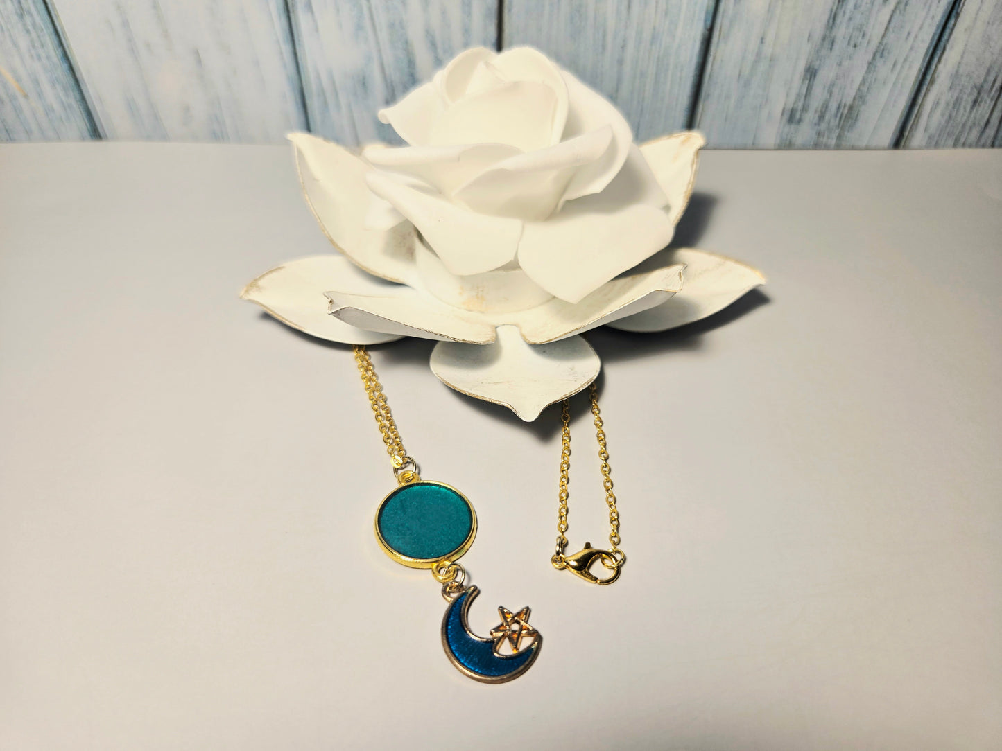 Turquoise Moon & Star Pendant Necklace • Gold Celestial Charm Jewelry • Boho Spiritual Crescent Moon Necklace
