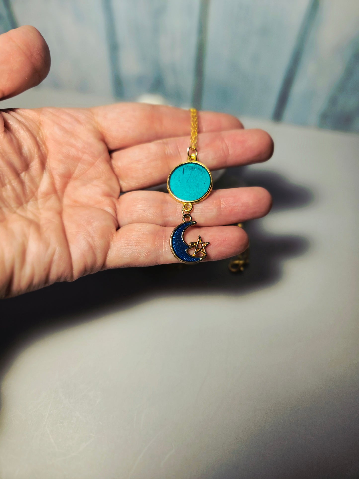 Turquoise Moon & Star Pendant Necklace • Gold Celestial Charm Jewelry • Boho Spiritual Crescent Moon Necklace