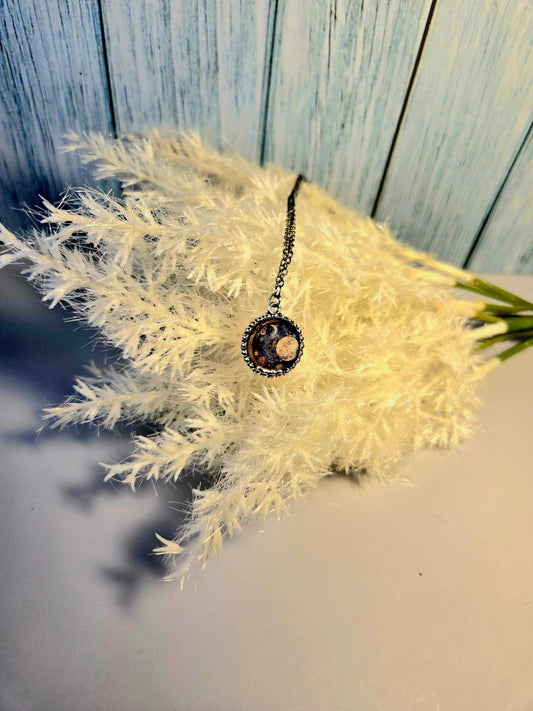 Celestial Moon Pendant Necklace – Steampunk Galaxy Jewelry with Full Moon & Crescent Moon – Cosmic Night Sky Gift for Her