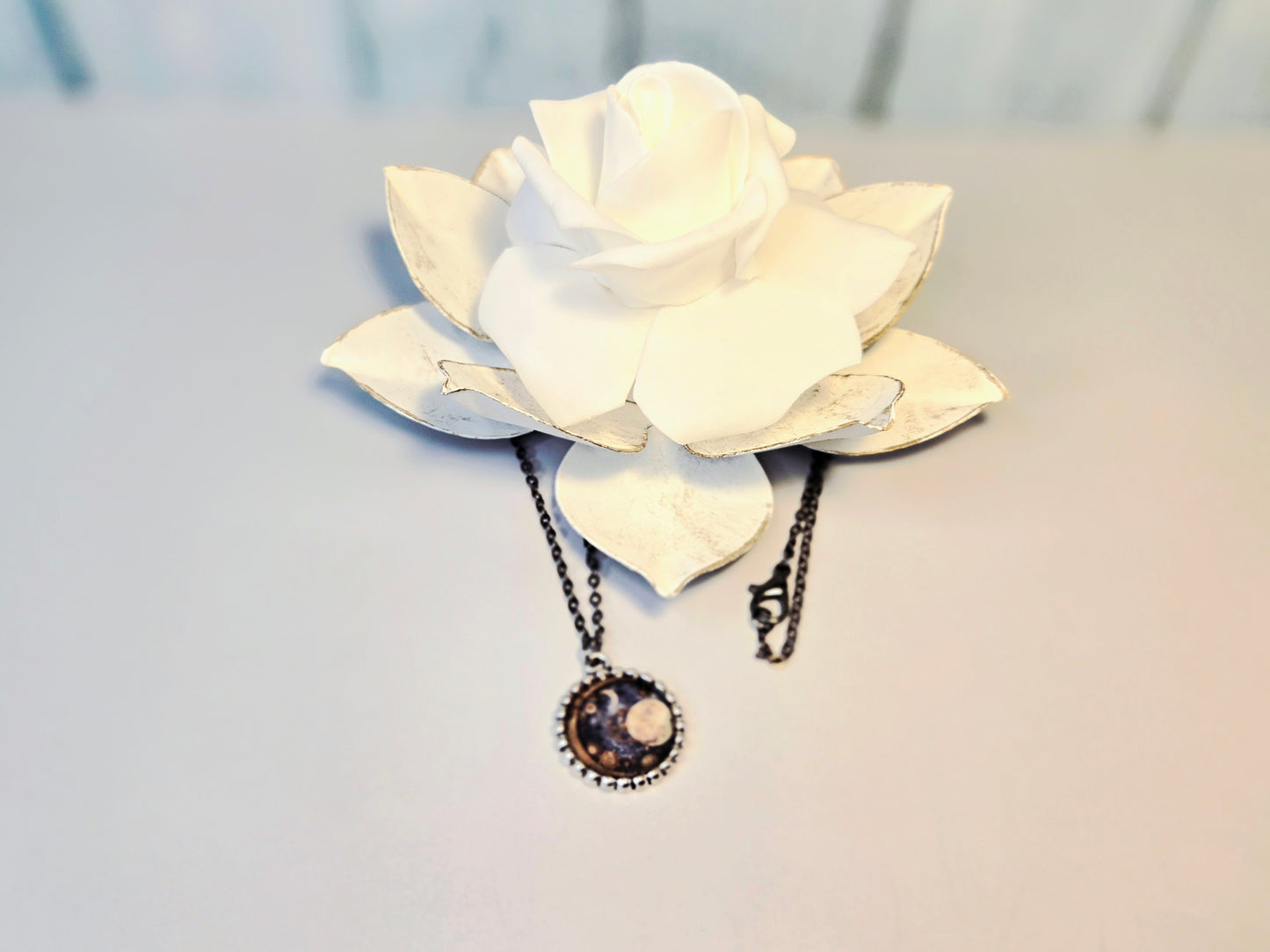 Celestial Moon Pendant Necklace – Steampunk Galaxy Jewelry with Full Moon & Crescent Moon – Cosmic Night Sky Gift for Her