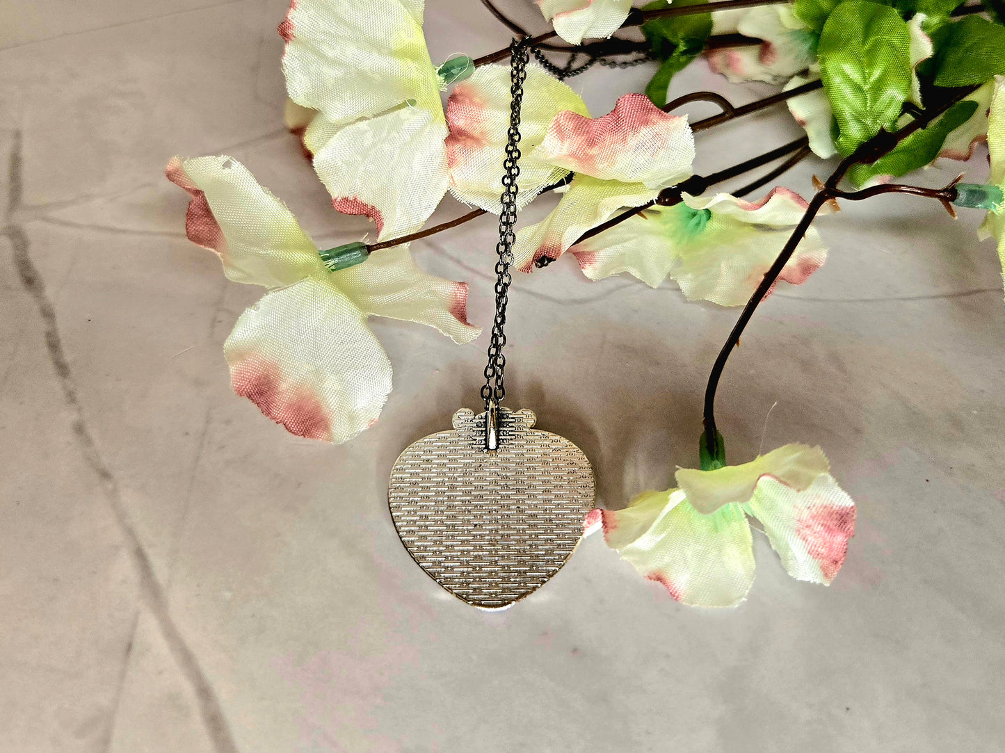 Romantic Rose Heart Necklace • Vintage Floral Keepsake Pendant • Antique Silver Victorian Style Jewelry