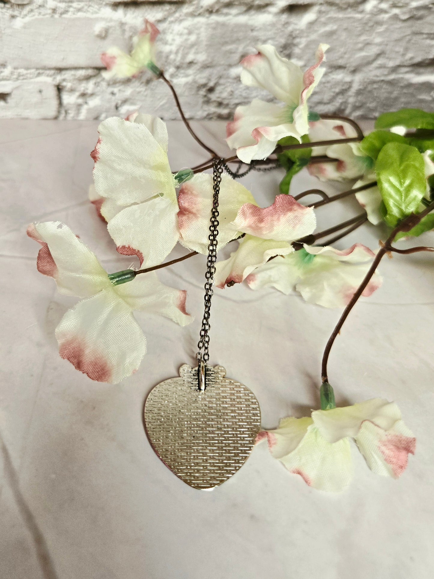 Romantic Rose Heart Necklace • Vintage Floral Keepsake Pendant • Antique Silver Victorian Style Jewelry