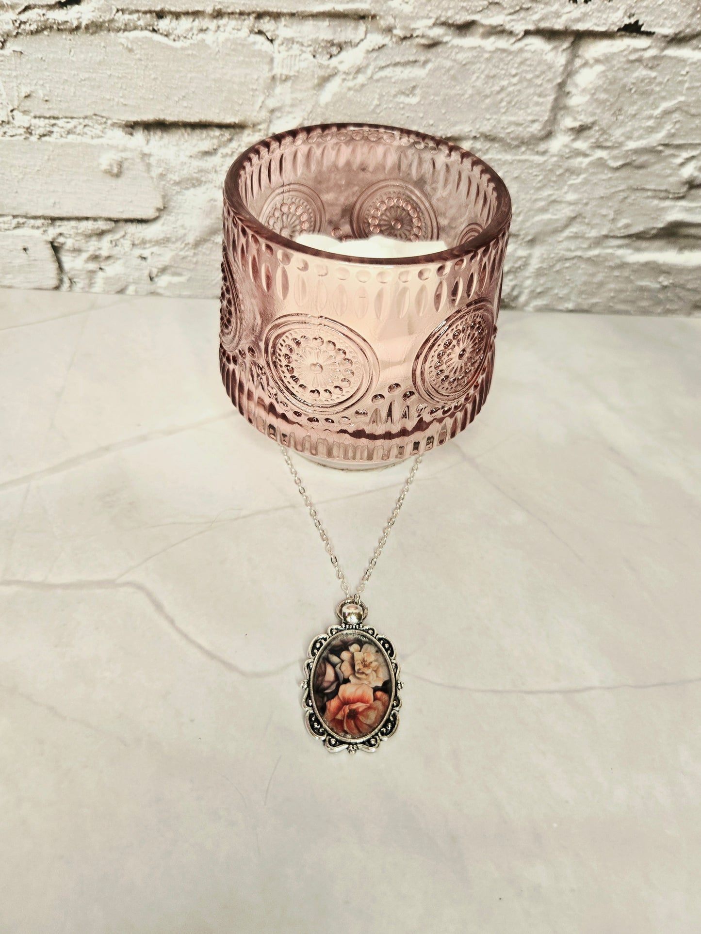 Vintage Floral Cameo Pendant Necklace • Feminine Romantic Charm Jewelry • Antique Style Rose Portrait Necklace