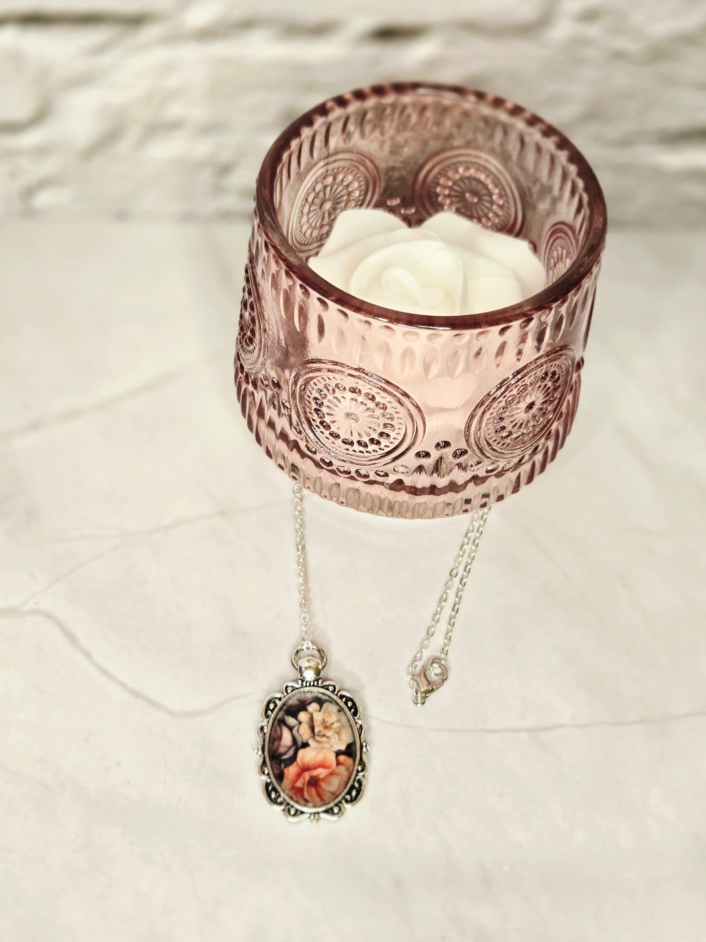 Vintage Floral Cameo Pendant Necklace • Feminine Romantic Charm Jewelry • Antique Style Rose Portrait Necklace