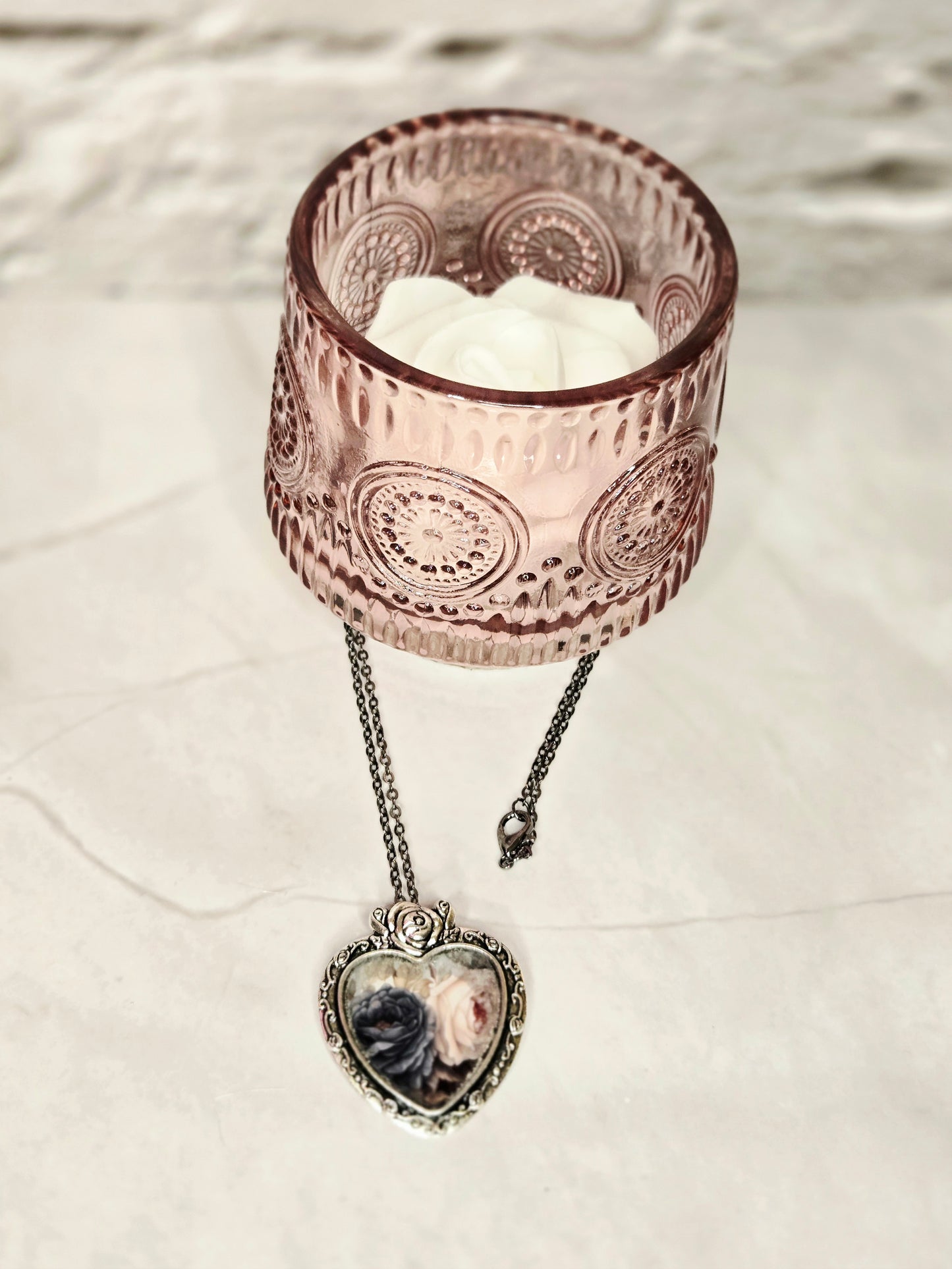 Romantic Rose Heart Necklace • Vintage Floral Keepsake Pendant • Antique Silver Victorian Style Jewelry