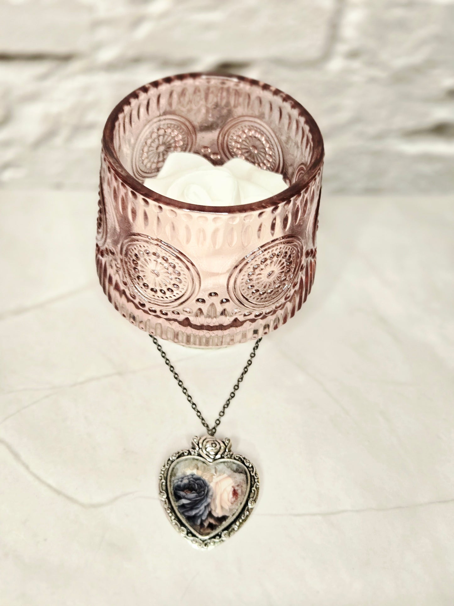 Romantic Rose Heart Necklace • Vintage Floral Keepsake Pendant • Antique Silver Victorian Style Jewelry