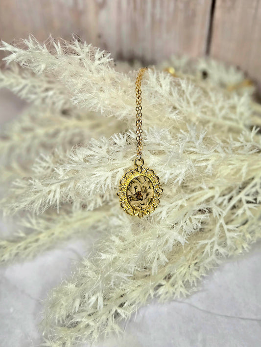 Vintage Gold Cameo Necklace • Antique Victorian Style Pendant • Handmade Resin Art Jewelry