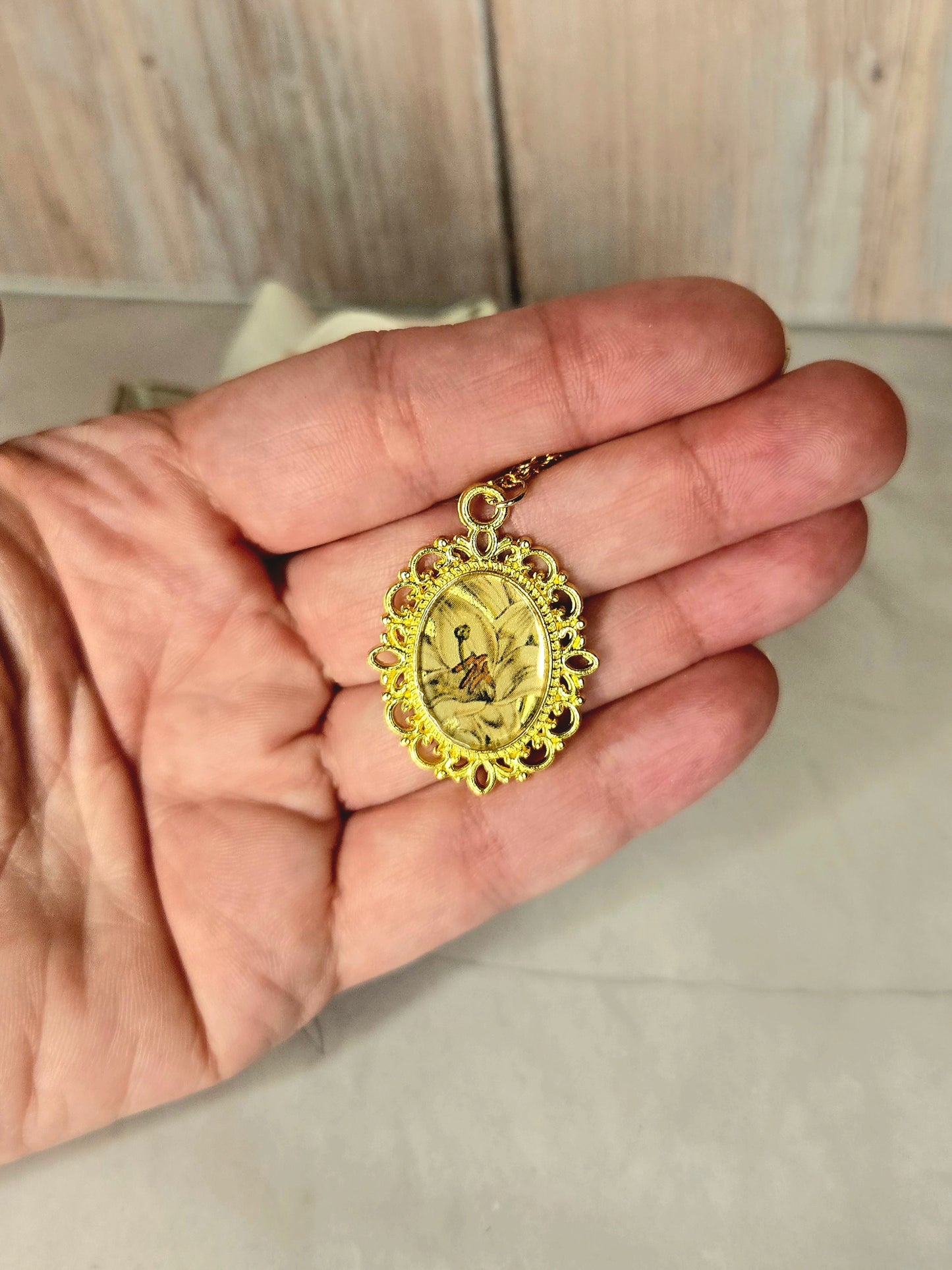 Vintage Gold Cameo Necklace • Antique Victorian Style Pendant • Handmade Resin Art Jewelry