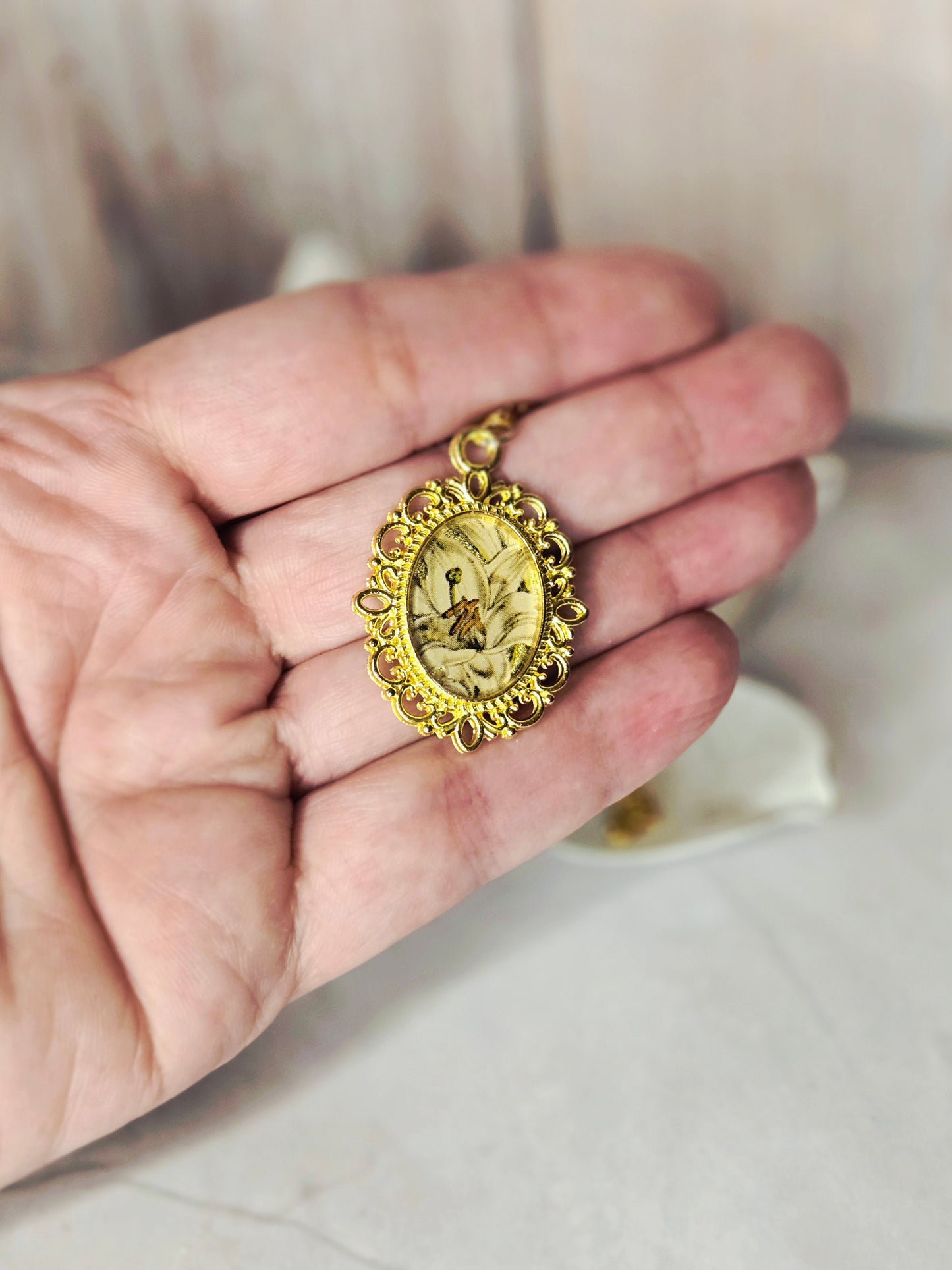 Vintage Gold Cameo Necklace • Antique Victorian Style Pendant • Handmade Resin Art Jewelry