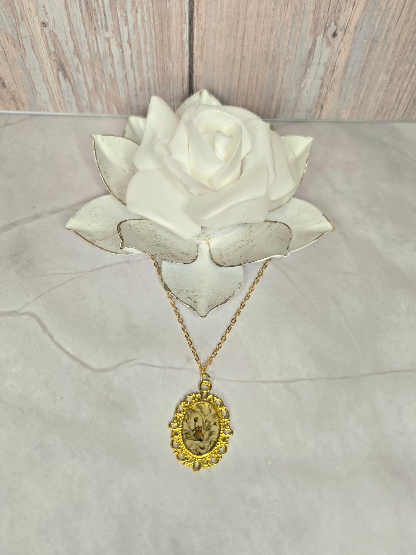Vintage Gold Cameo Necklace • Antique Victorian Style Pendant • Handmade Resin Art Jewelry