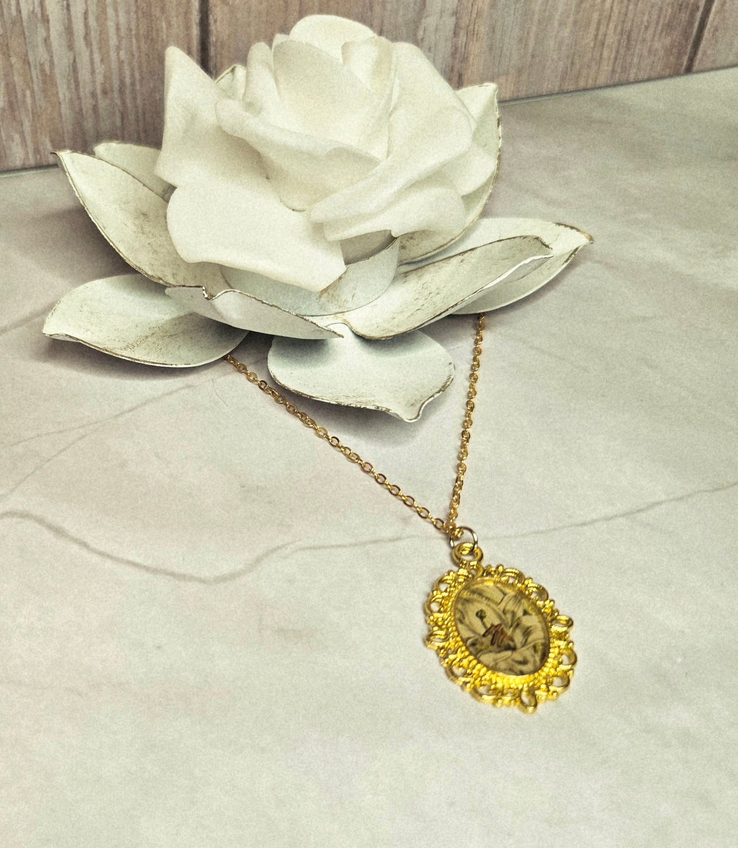 Vintage Gold Cameo Necklace • Antique Victorian Style Pendant • Handmade Resin Art Jewelry