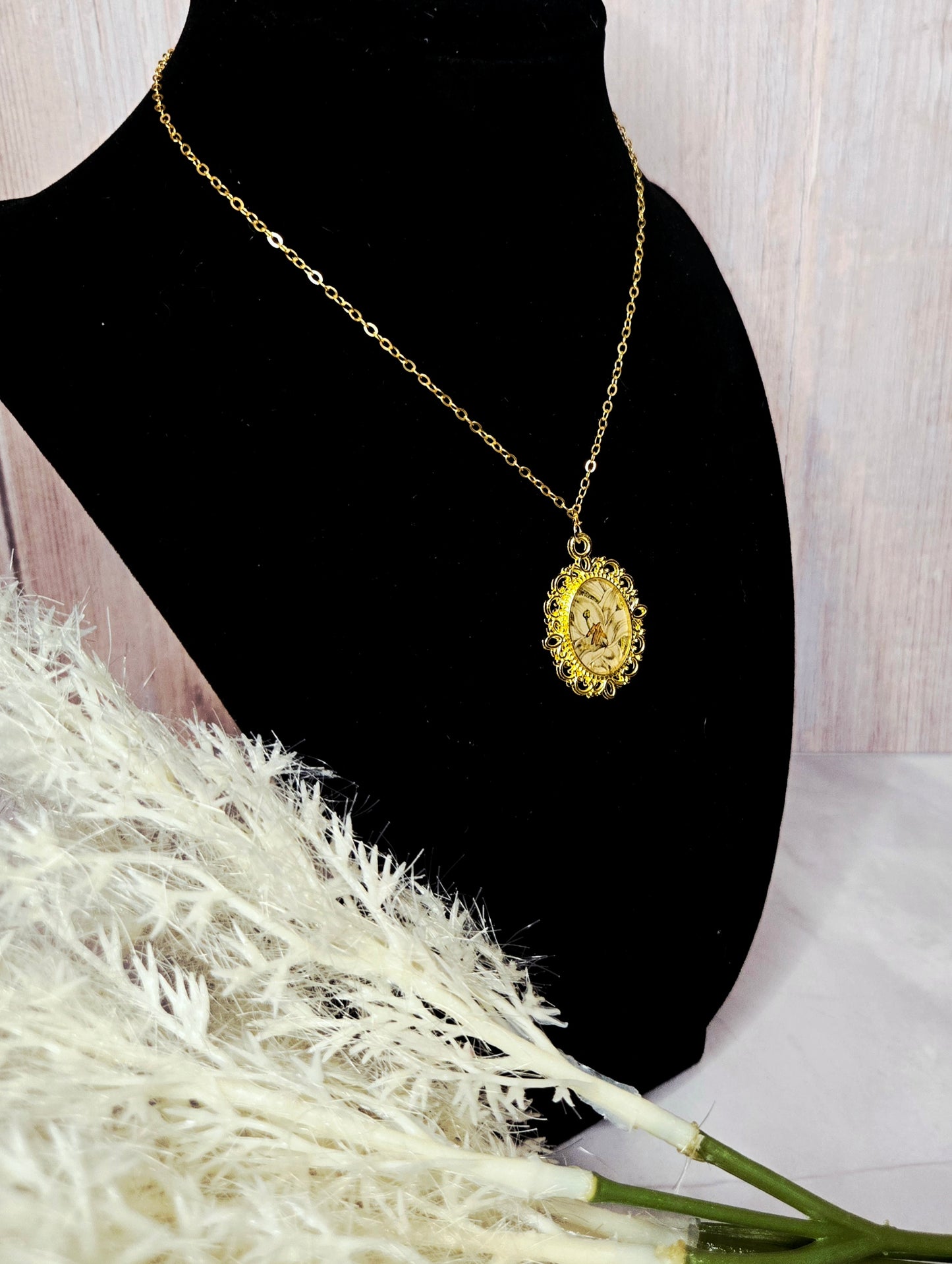 Vintage Gold Cameo Necklace • Antique Victorian Style Pendant • Handmade Resin Art Jewelry
