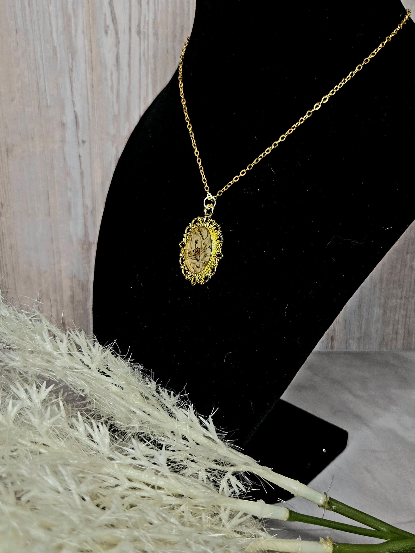 Vintage Gold Cameo Necklace • Antique Victorian Style Pendant • Handmade Resin Art Jewelry