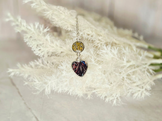 Heart Necklace • Handmade Resin Pendant with Yellow Crystal Bead • Nature-Inspired Jewelry