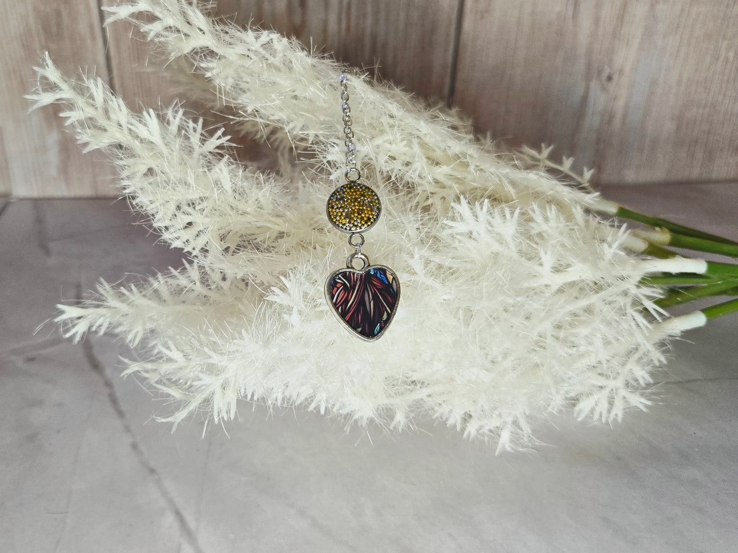 Heart Necklace • Handmade Resin Pendant with Yellow Crystal Bead • Nature-Inspired Jewelry