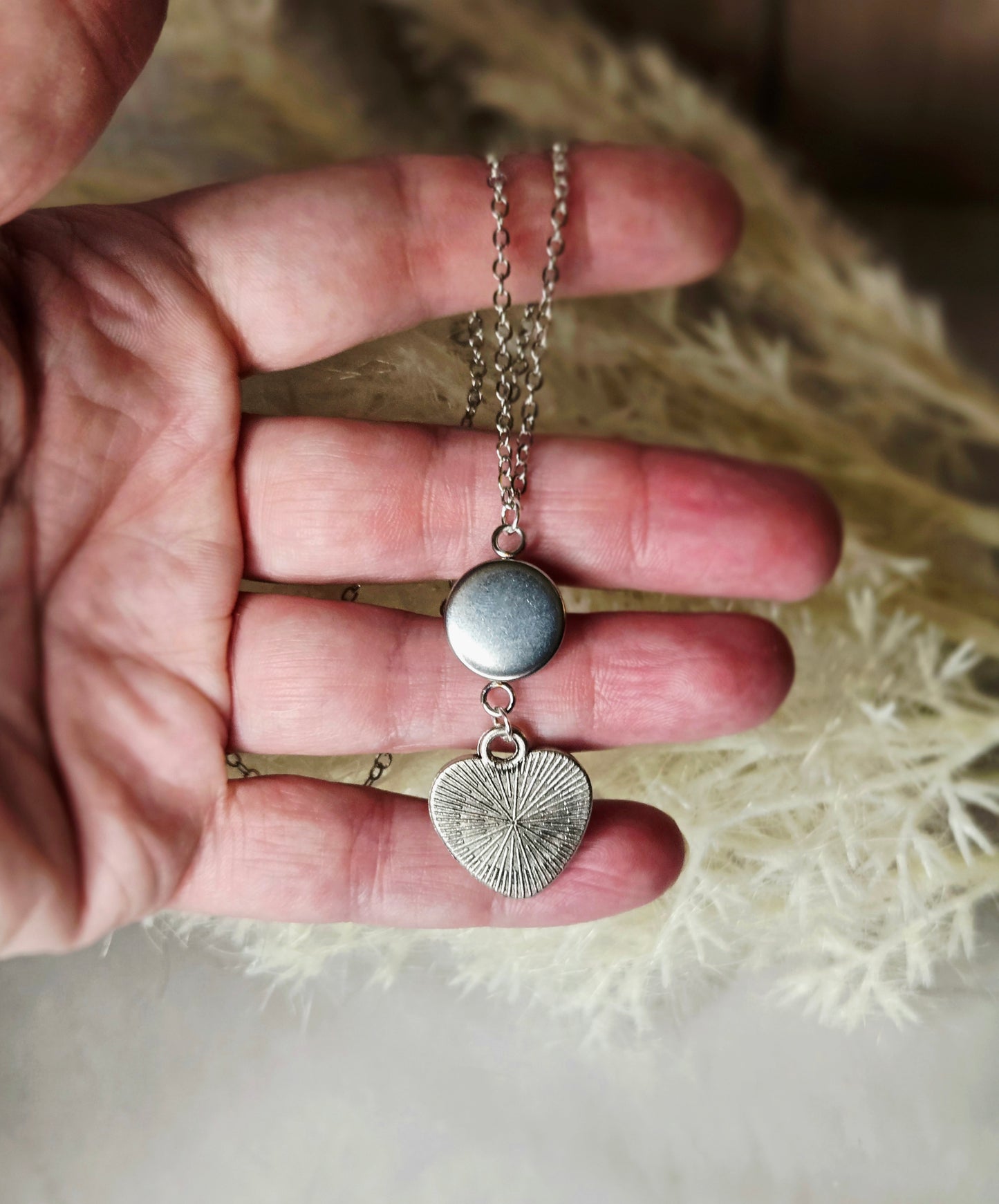 Heart Necklace • Handmade Resin Pendant with Yellow Crystal Bead • Nature-Inspired Jewelry