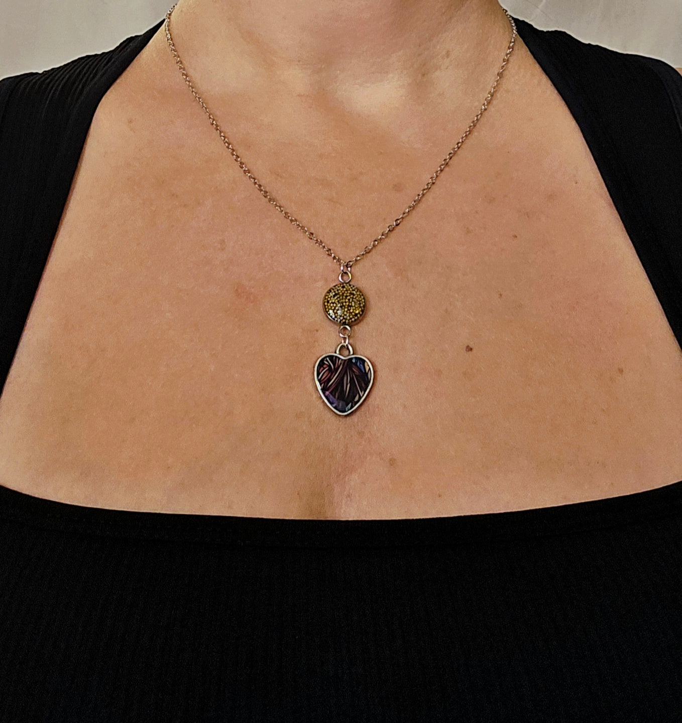 Heart Necklace • Handmade Resin Pendant with Yellow Crystal Bead • Nature-Inspired Jewelry