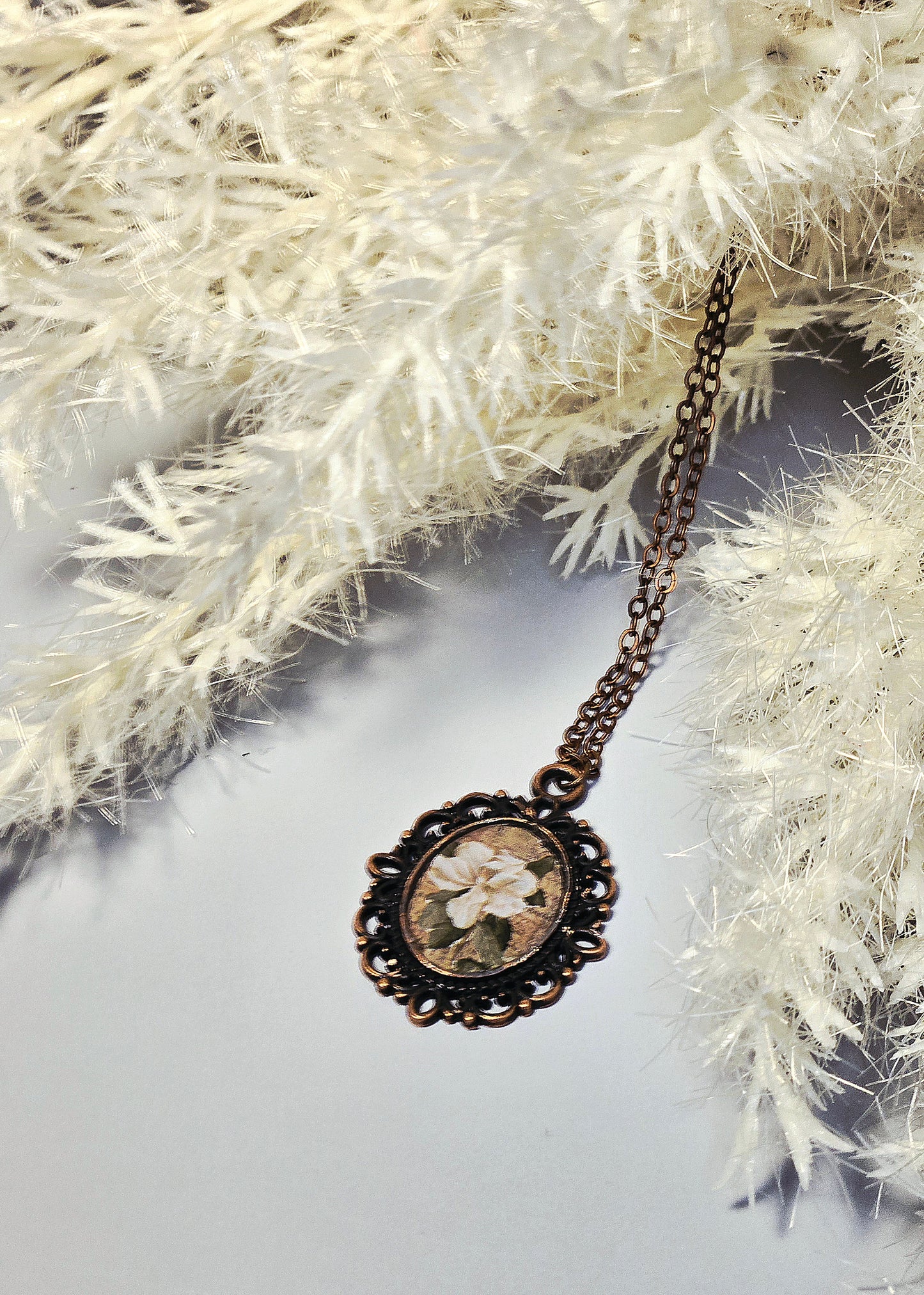 Vintage Floral Bronze Pendant Necklace