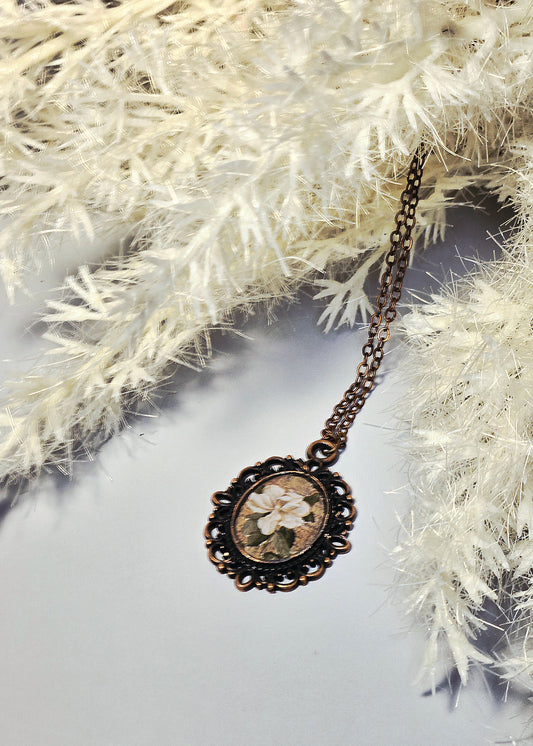 Vintage Floral Bronze Pendant Necklace
